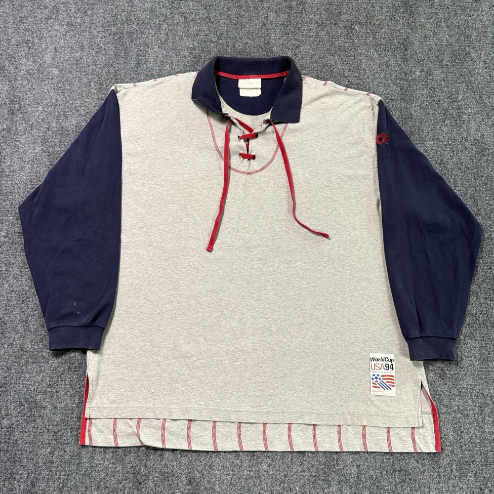 Vintage Adidas 1994 World Cup Polo Shirt XL Long Sleeve ColorBlock 90s Soccer